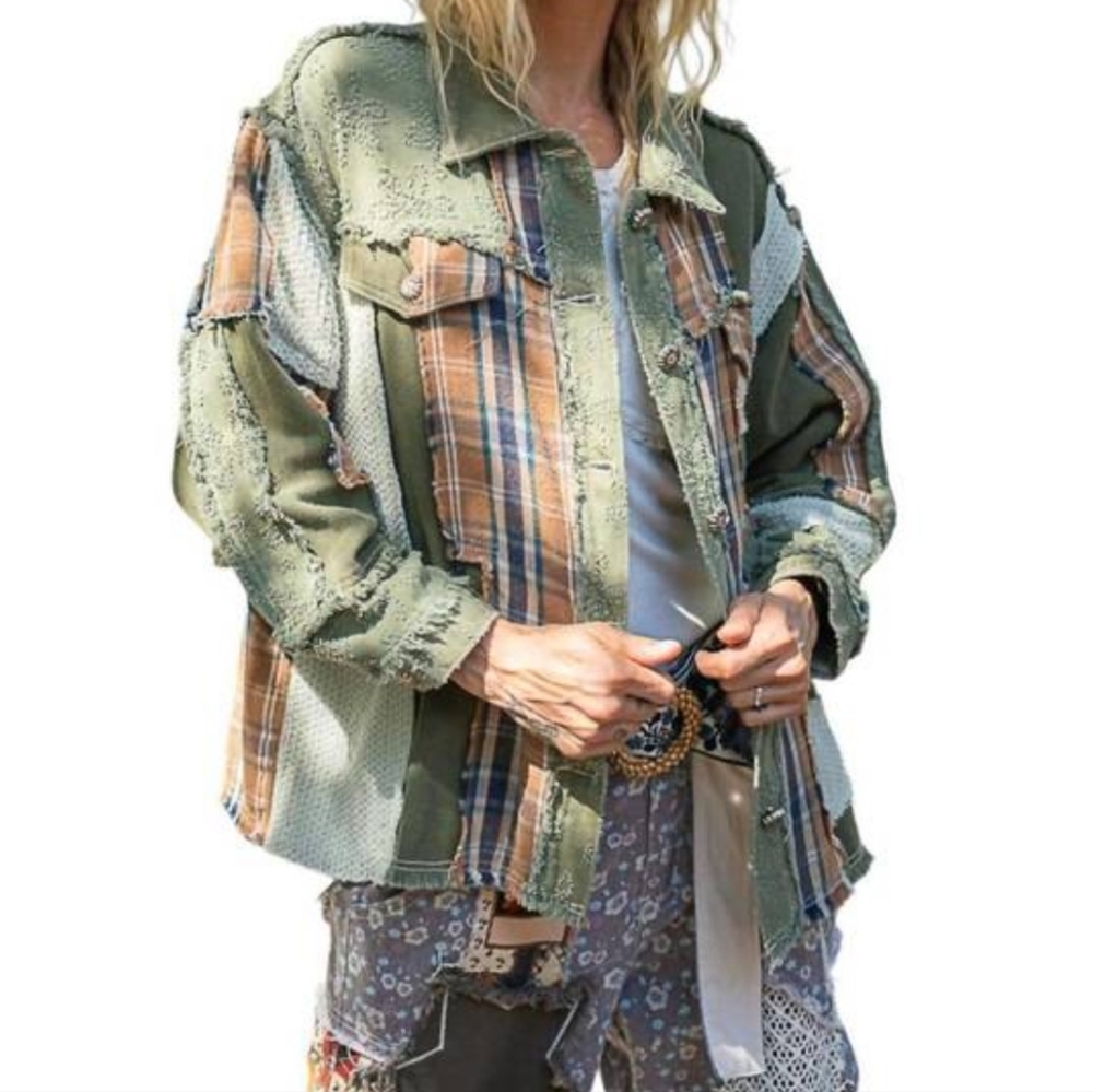 Pol Oversized Button Front Patchwork Jacket - image 1